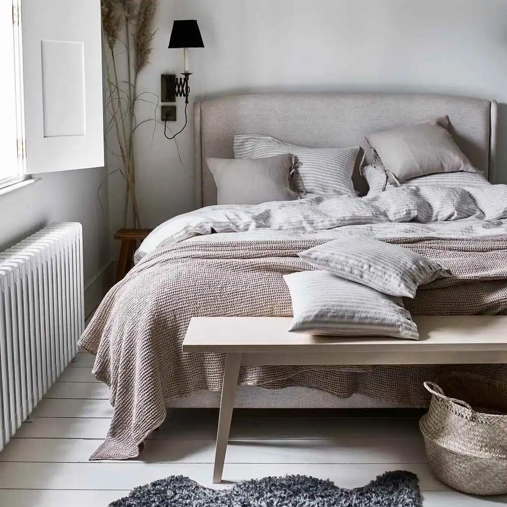 Gorgeous bedroom with a neutral colour palette. Make your bedroom look expensive