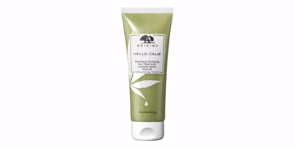 Origins hydrating face mask with cannabis sative seed oil. CBD beauty products