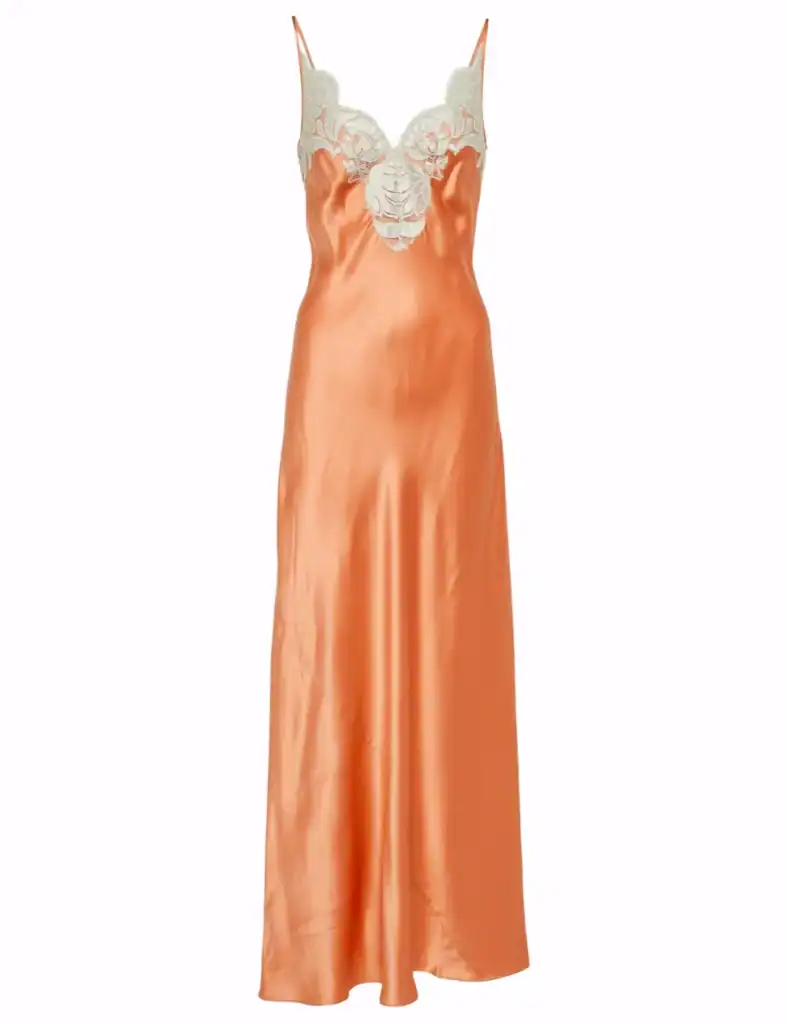 Lace trim orange silk nightgown