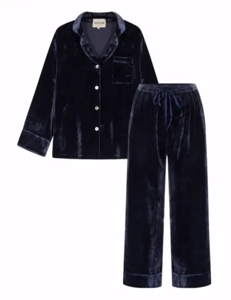 velvet silk navy pyjama set
