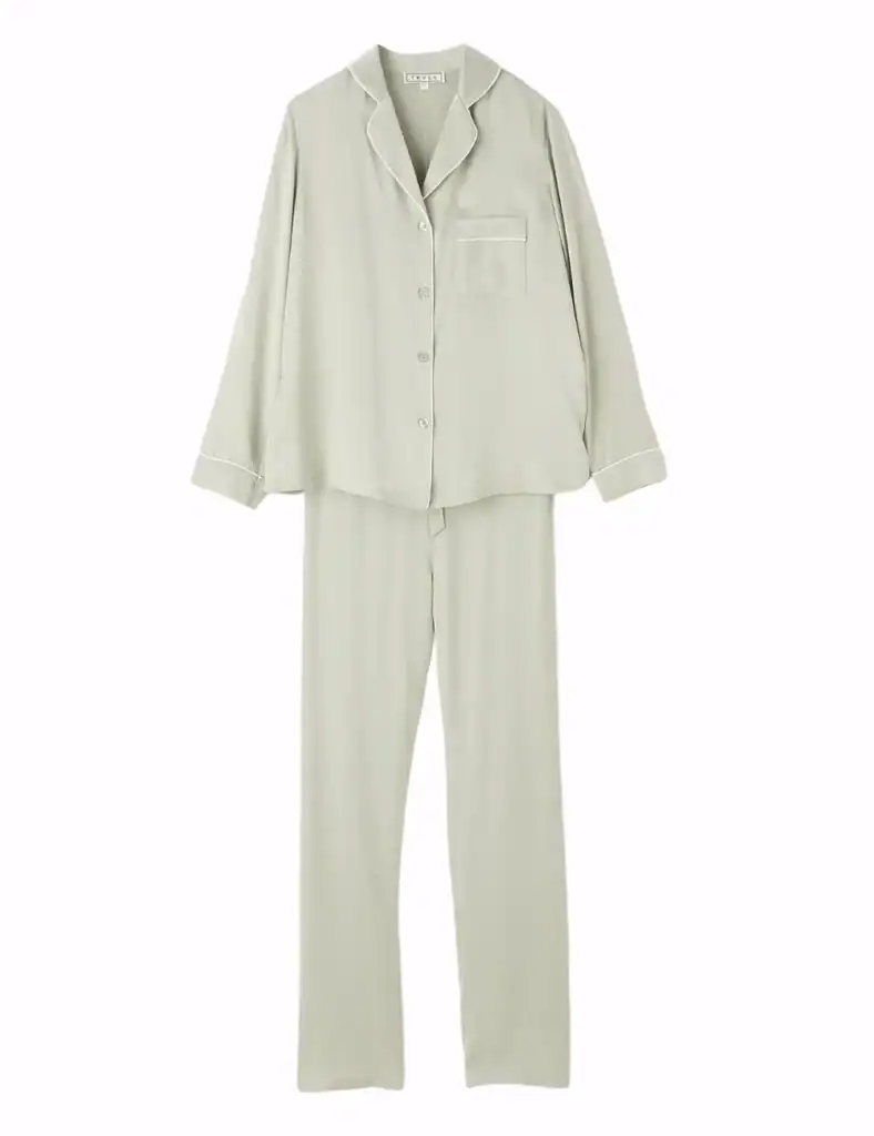 sage silk trouser set