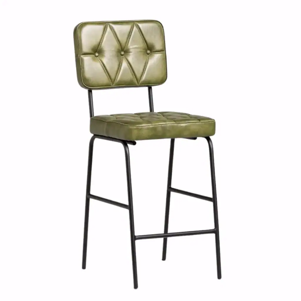 Curzon Bar Stool – Green Real Leather from Where Saints Go. best kitchen bar stools