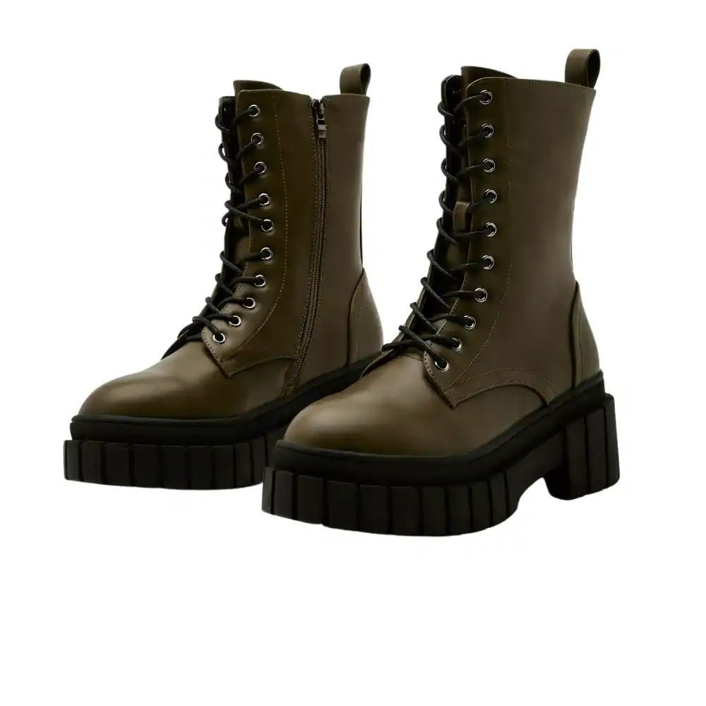 Faux Leather Chunky Lace Up Biker Boots