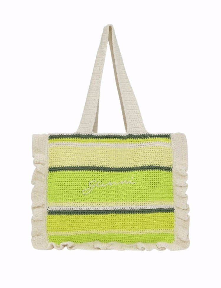 Lime green crochet tote bag.