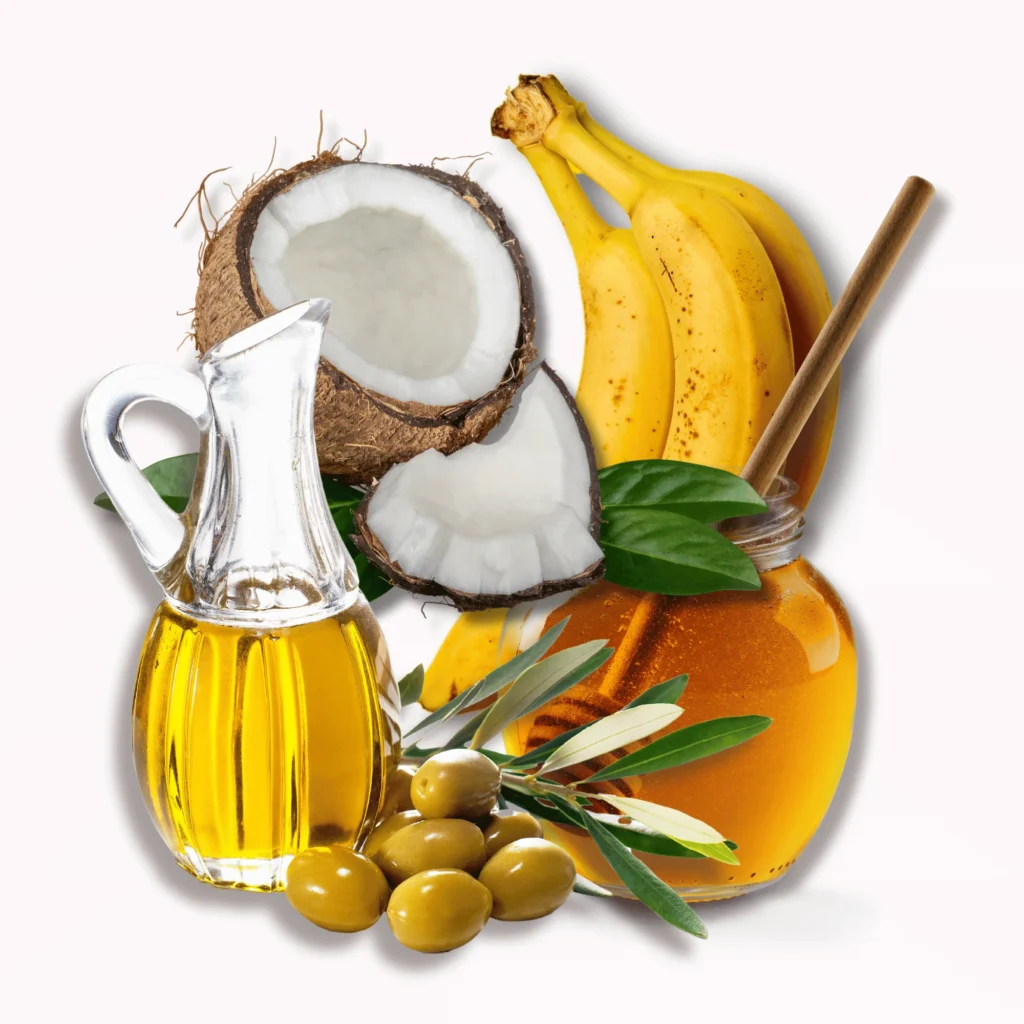 banana, coconut oil, olive oil and honey diy hair mask
