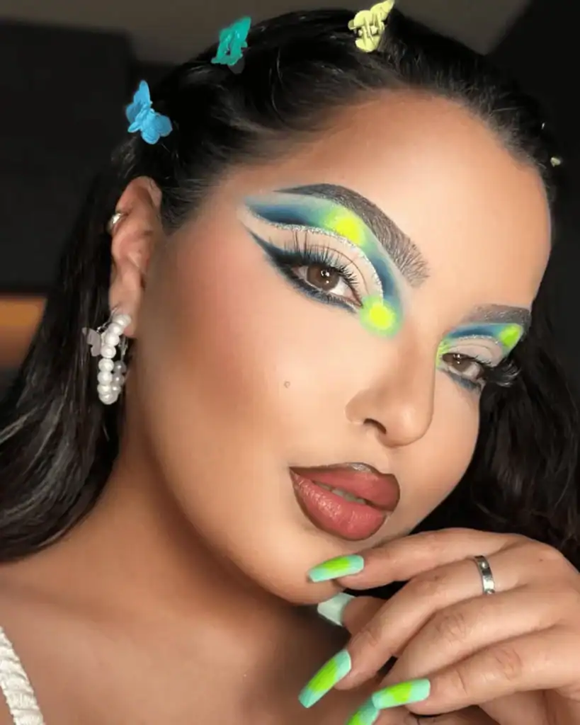 green and blue makeup look