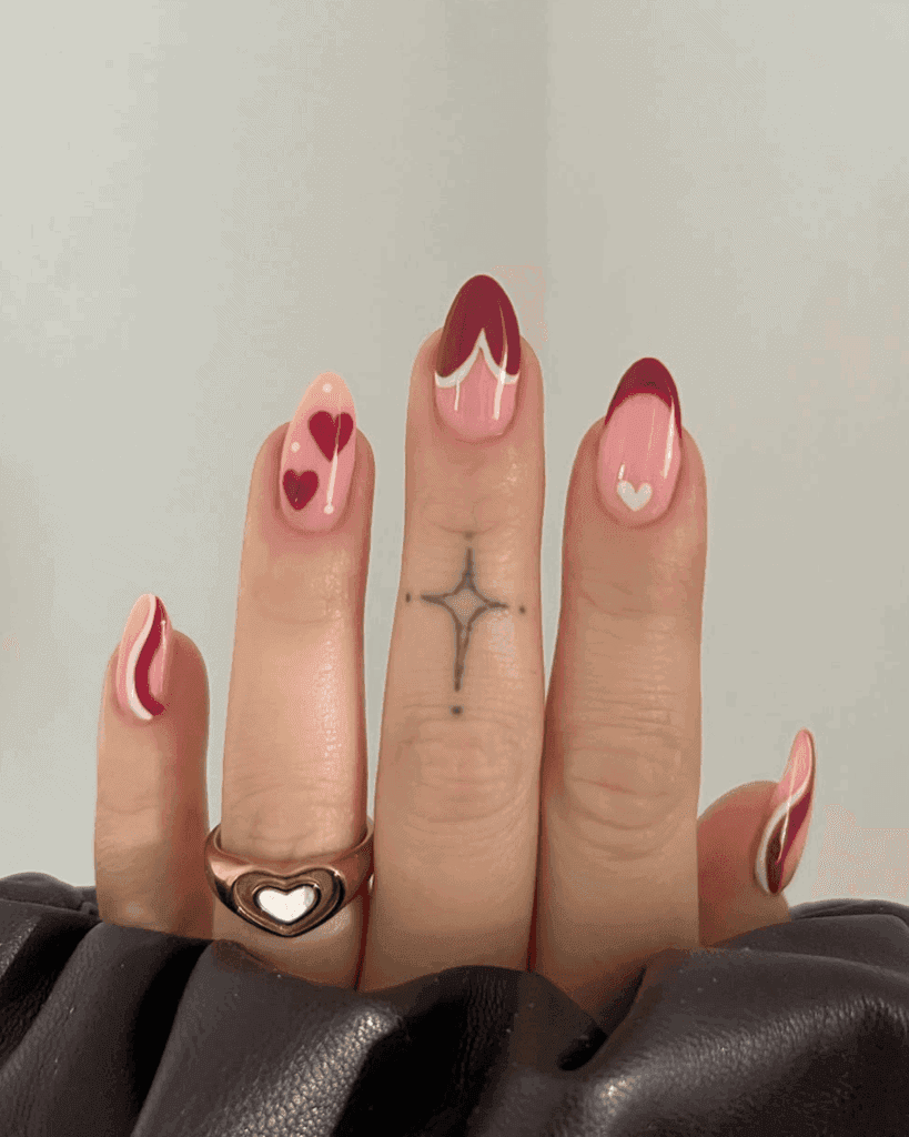 mixed red nails. Valentine's Day Nail Ideas