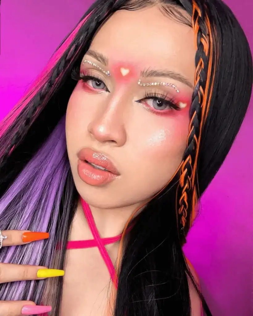 Y2K pink heart makeup look