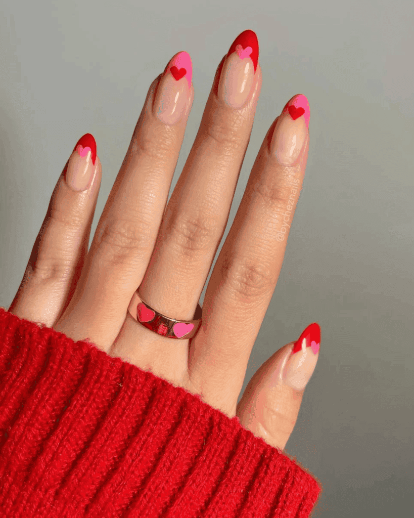 red and pink French tip nails