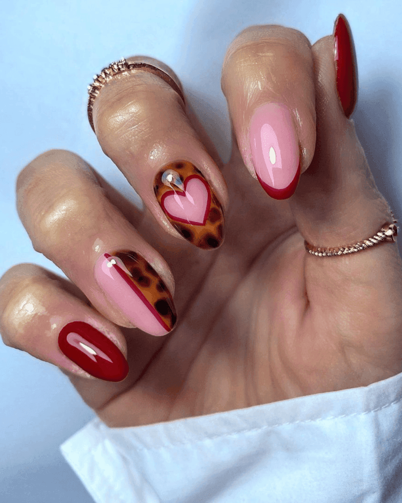 red and tortoiseshell nail design. Valentine's Day Nail Ideas