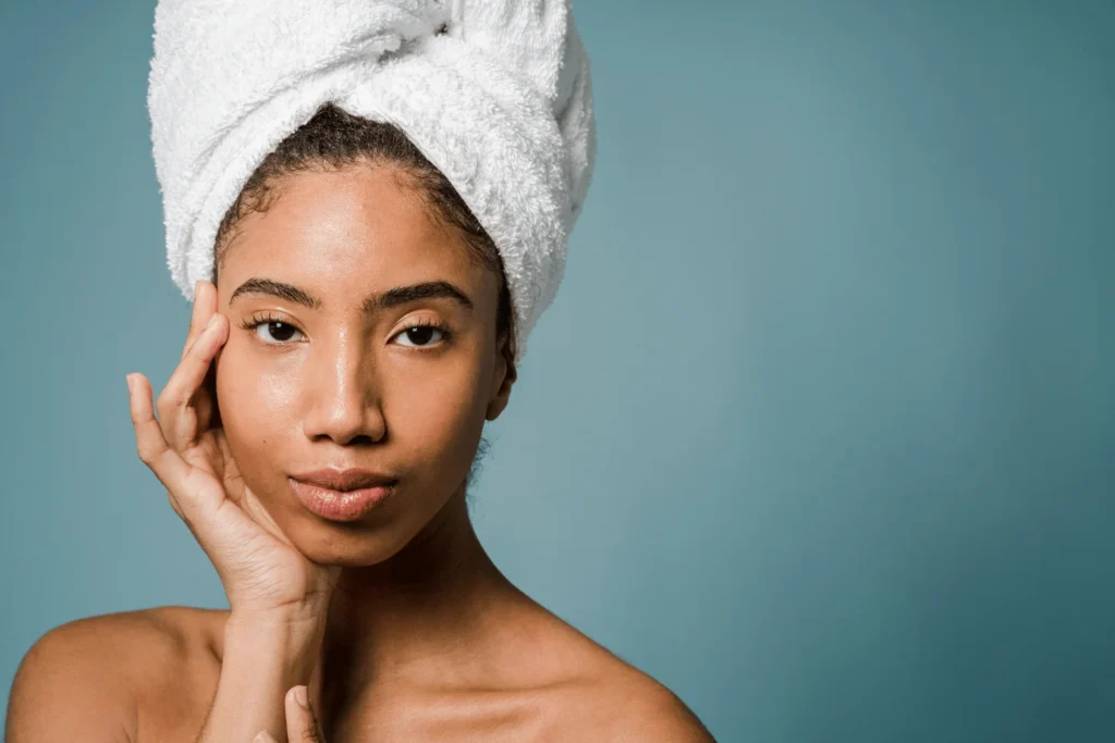woman touching her face. good skin care concept