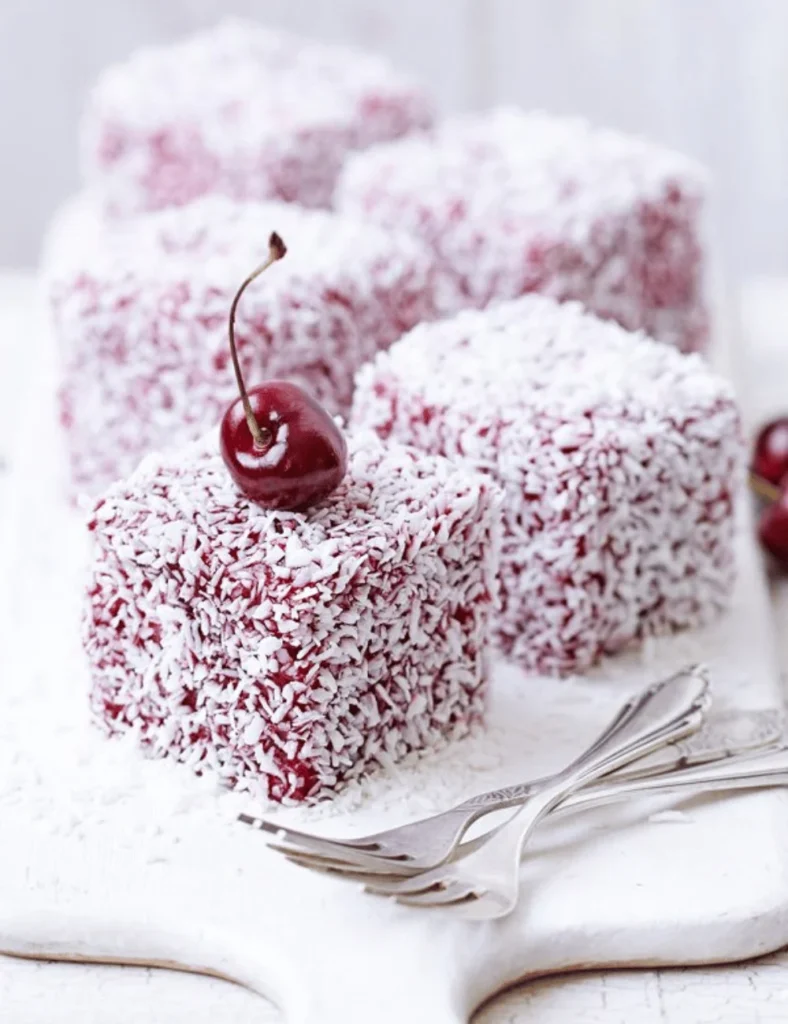 Fresh cherry and coconut lamingtons