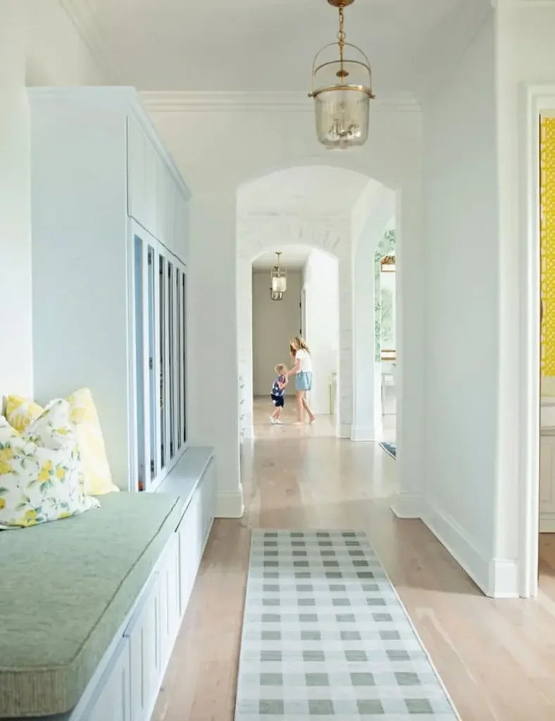 Beachy pastel blue and green diy mudroom idea