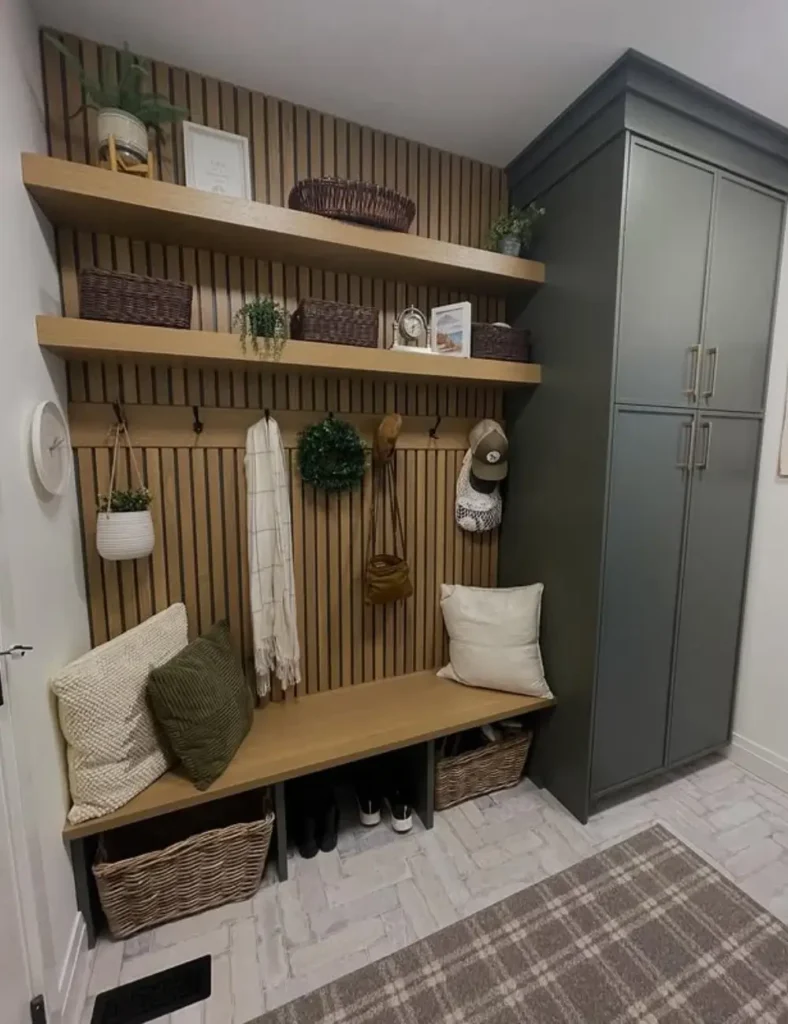 DIY mudroom DECOR IDEA with slated walls