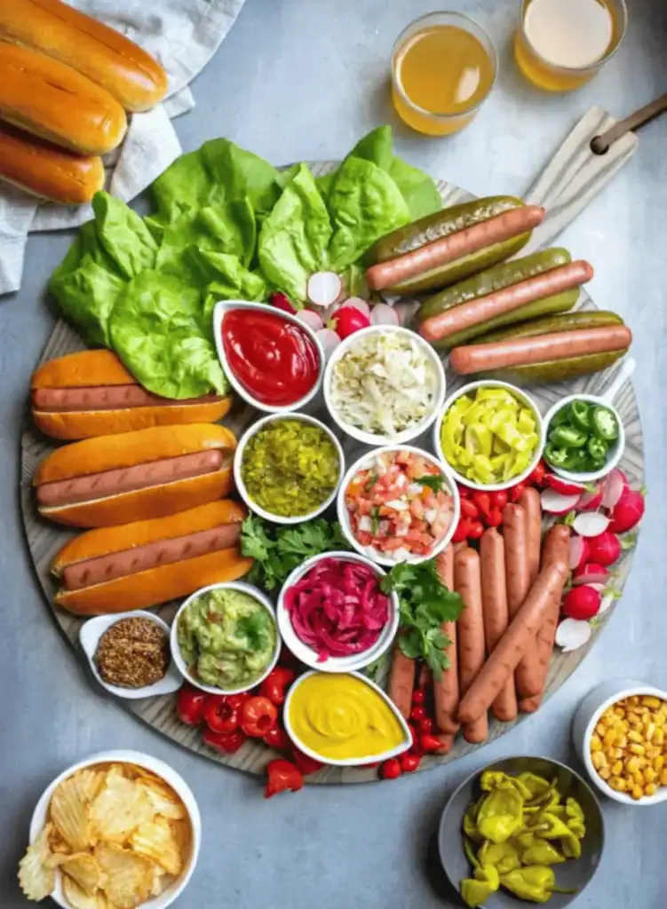 Hot dog platter charcuterie board