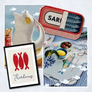 Sardine girl summer collage for post.