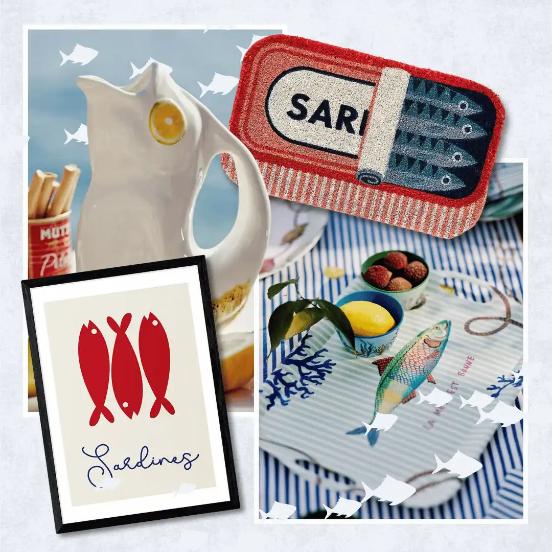 Sardine girl summer collage for post.