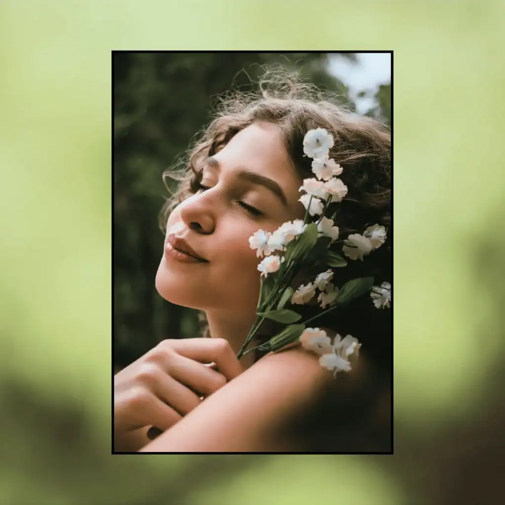 Woman-with-flowers-near-her-face-with-closed-eyes-in-nature.-Awesome-Journal-Prompts-For-Self-Love