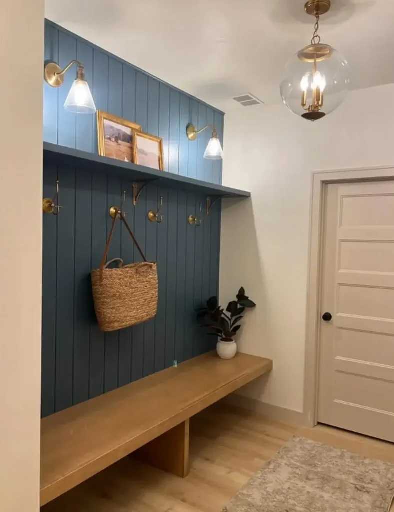 diy mudroom idea with wall sconces