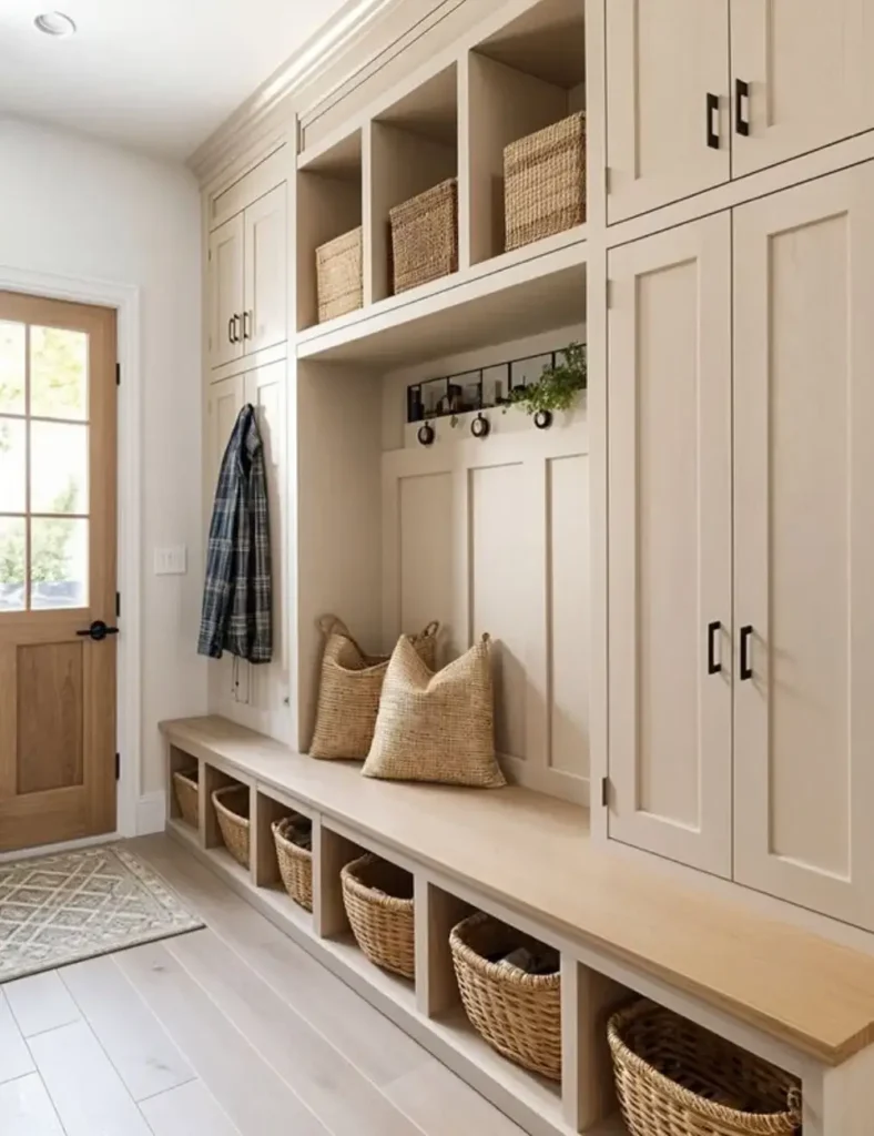 mudroom with wicker baskets