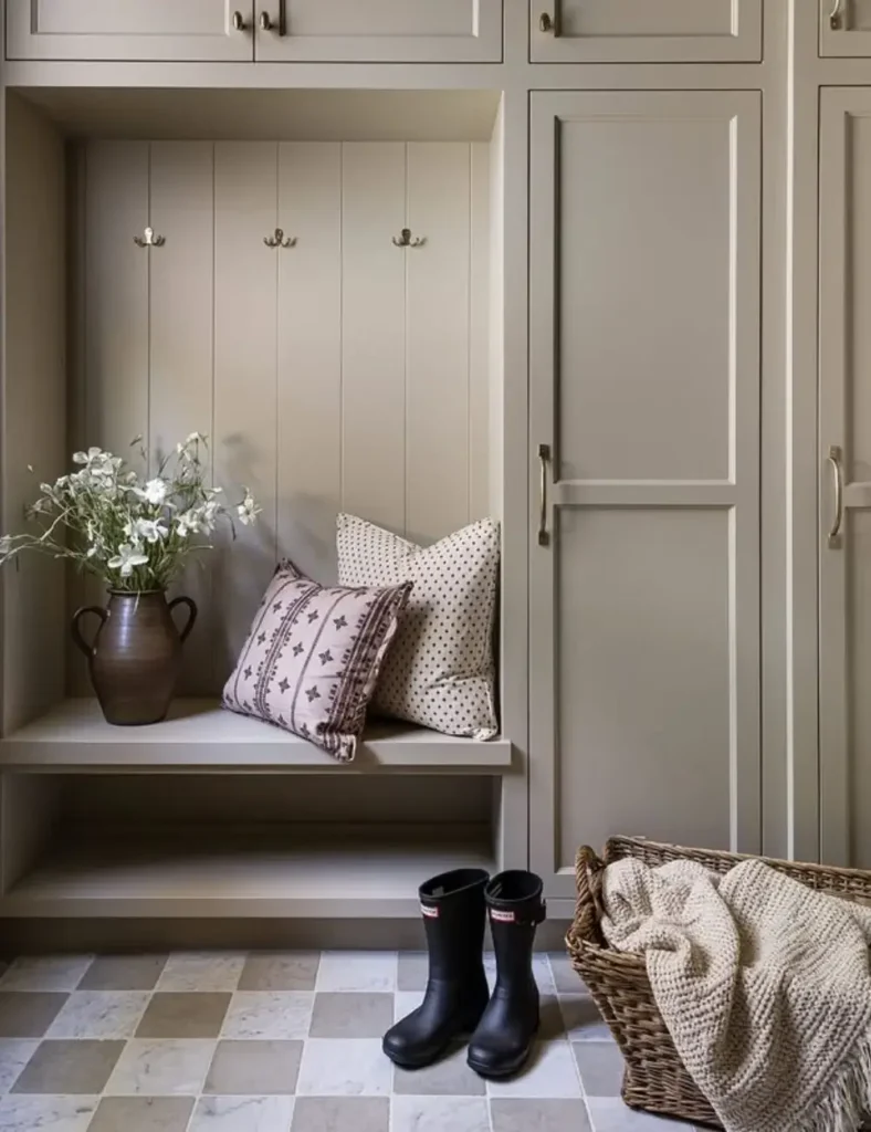 putty neutral mudroom