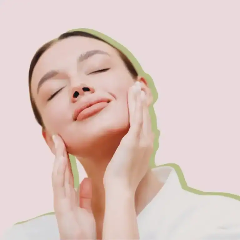 woman-touching-her-and-smiling