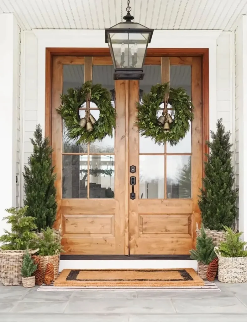 christmas front porch ideas with two wreaths