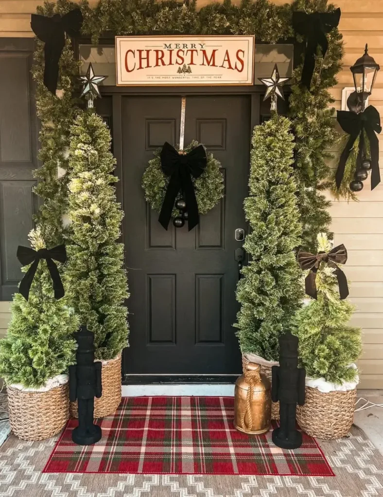 Christmas Front Porch Ideas with black bows