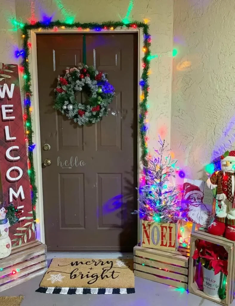 Christmas Front Porch Ideas with fairy lights