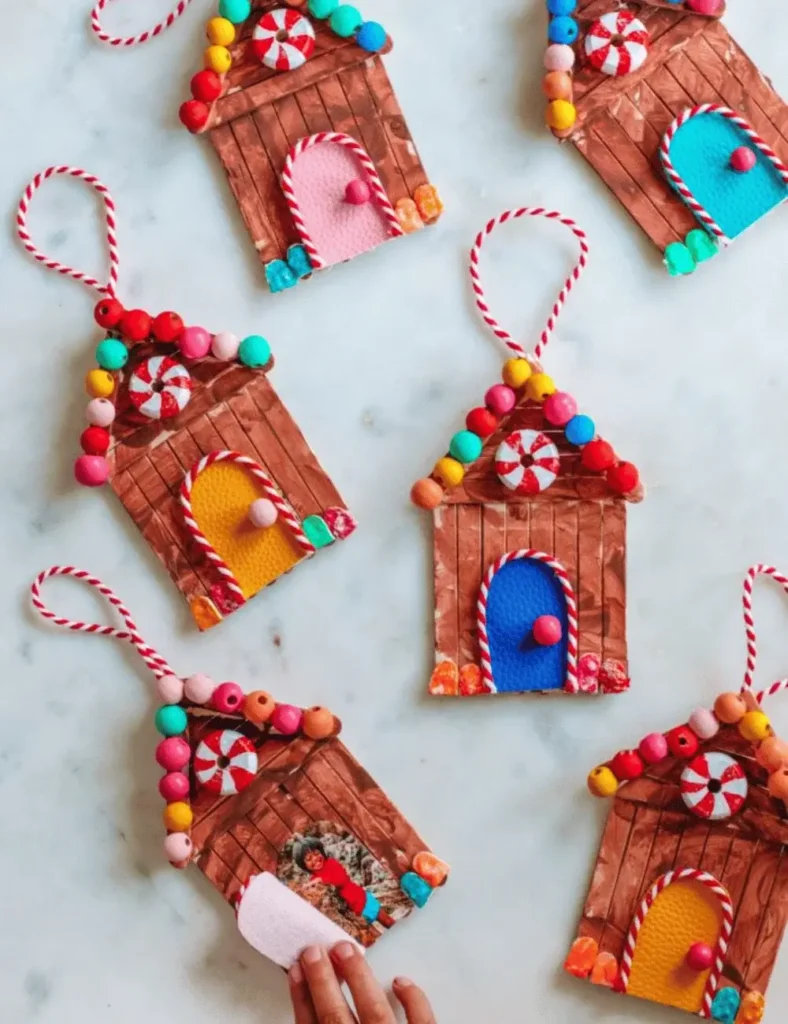 DIY Popsicle Stick Gingerbread House Ornaments