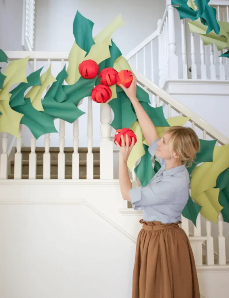 Oversized holly & berry paper garland