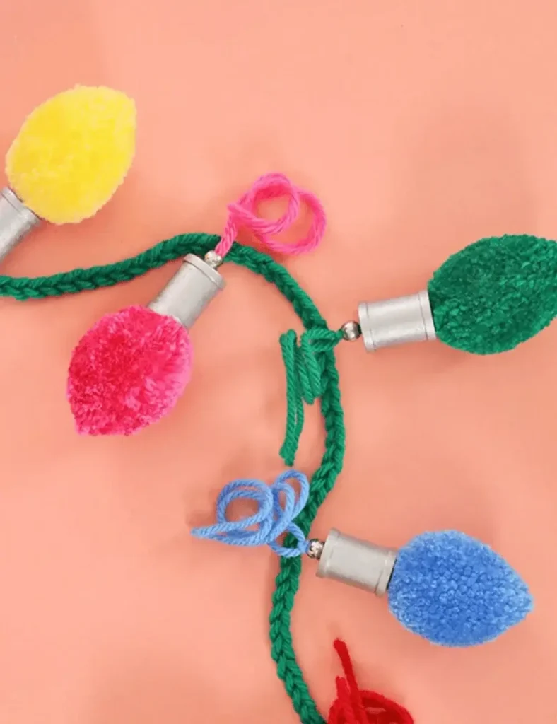 Pom Pom Christmas Light Garland and Gift Topper
