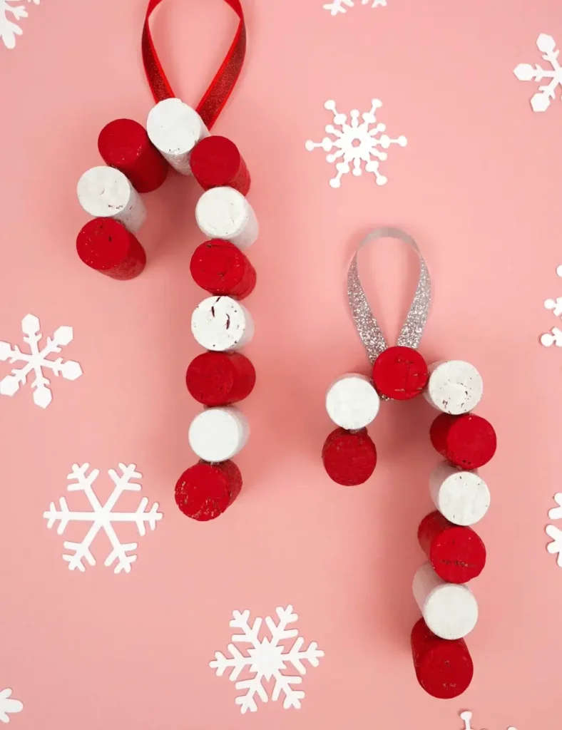 Wine Cork Candy Cane Ornaments