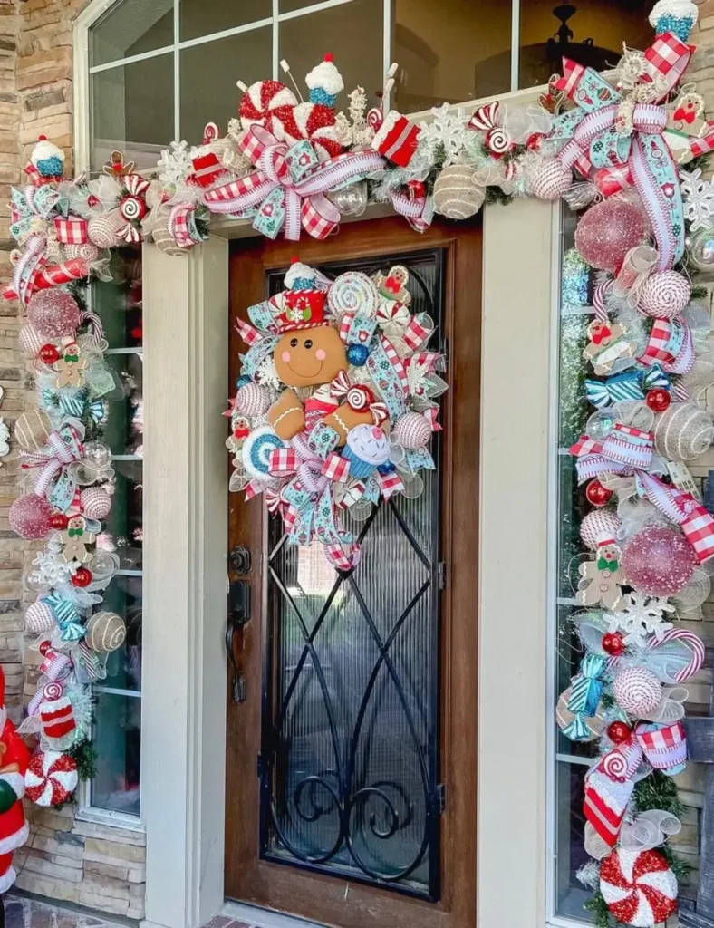 fun gingerbread and sweets Christmas Front Porch Ideas
