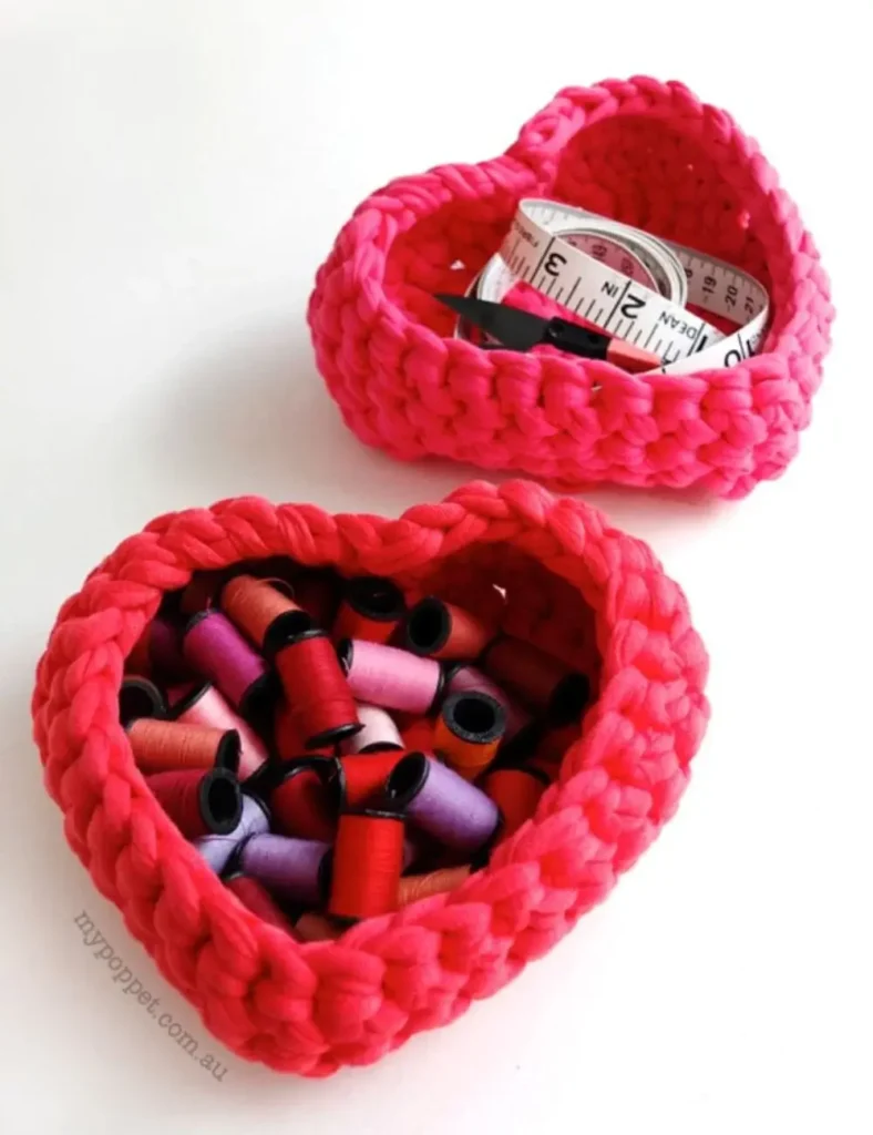 Crochet Heart Shaped Storage Baskets