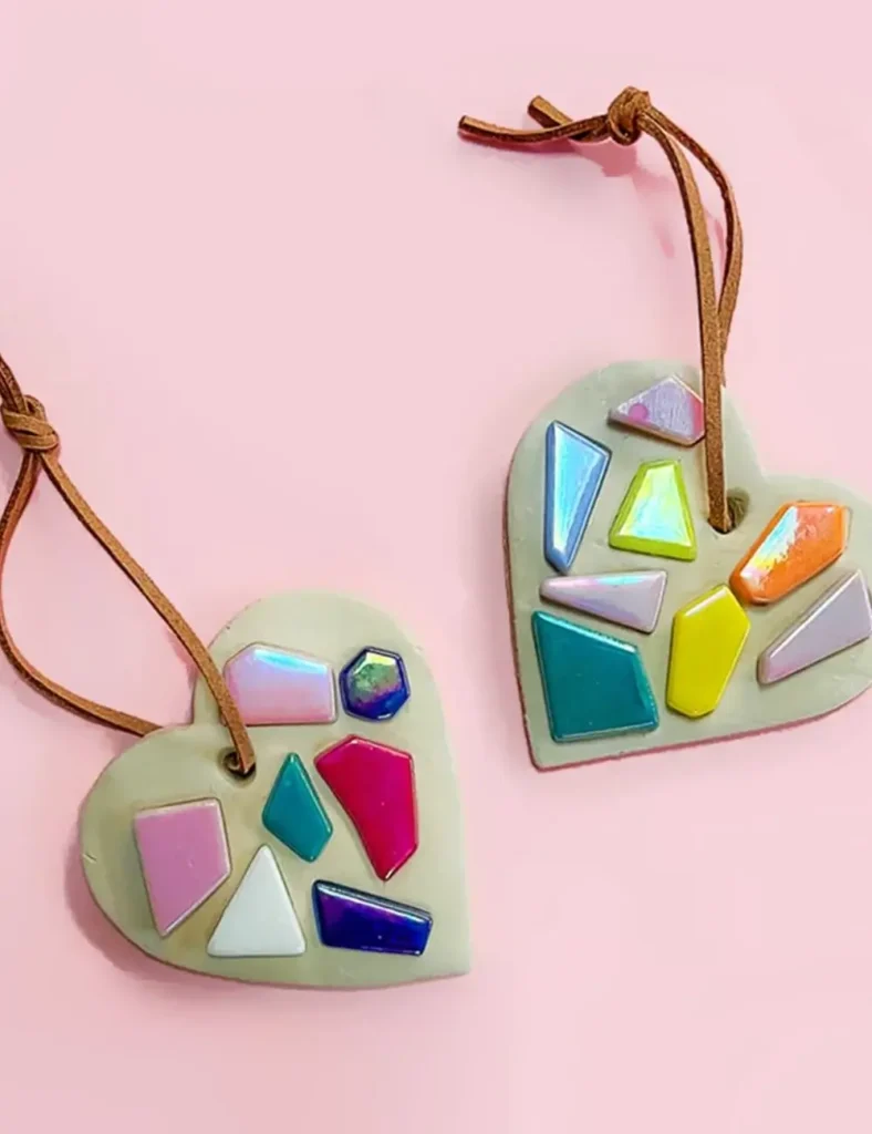 DIY Clay Heart Mosaic Ornaments