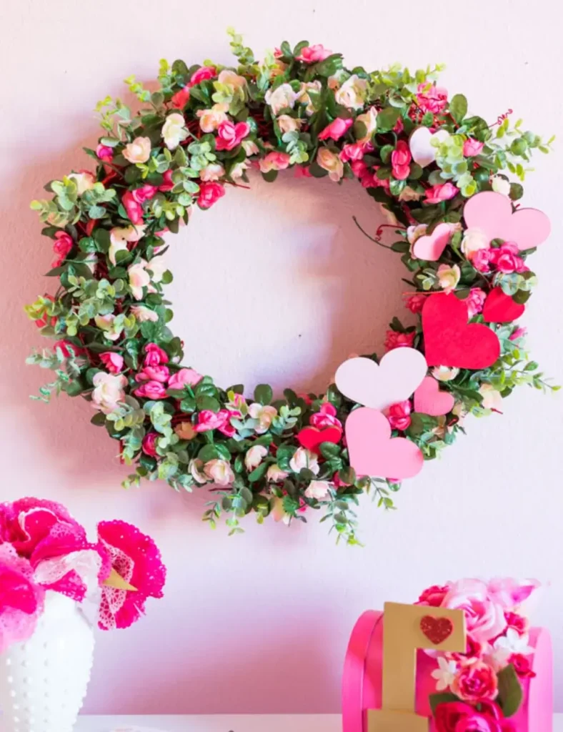 DIY Pink Rose Wreath. Valentine's Day Craft Ideas