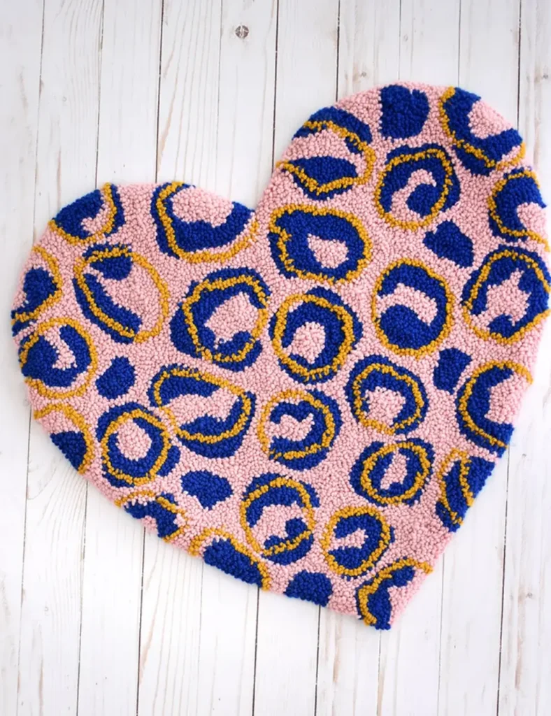 Heart-Shaped Leopard Punch Needle Rug