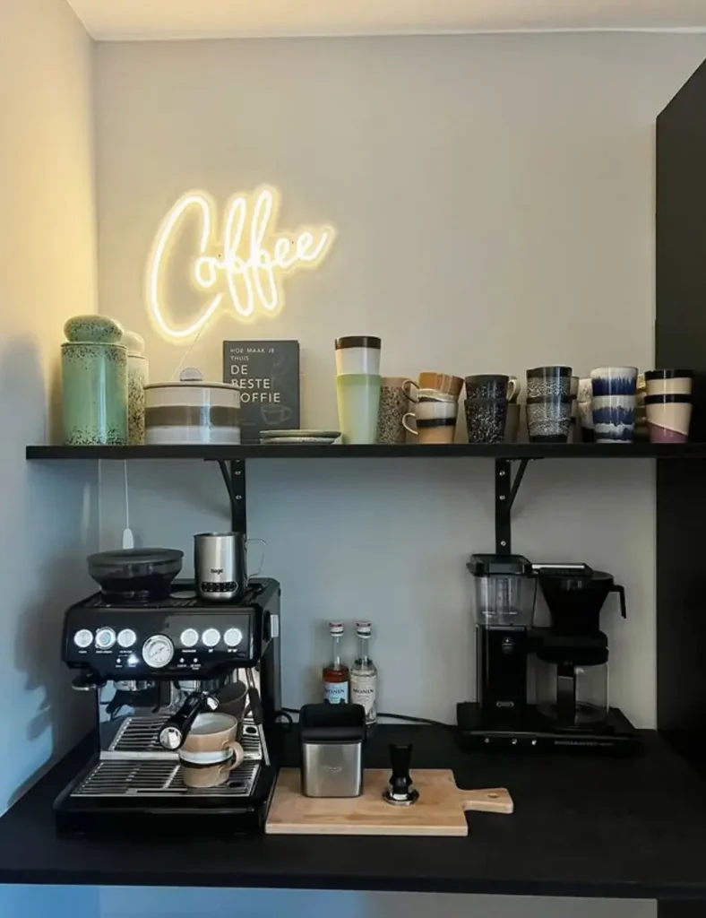 Modern Coffee Bar Idea with a neon sign