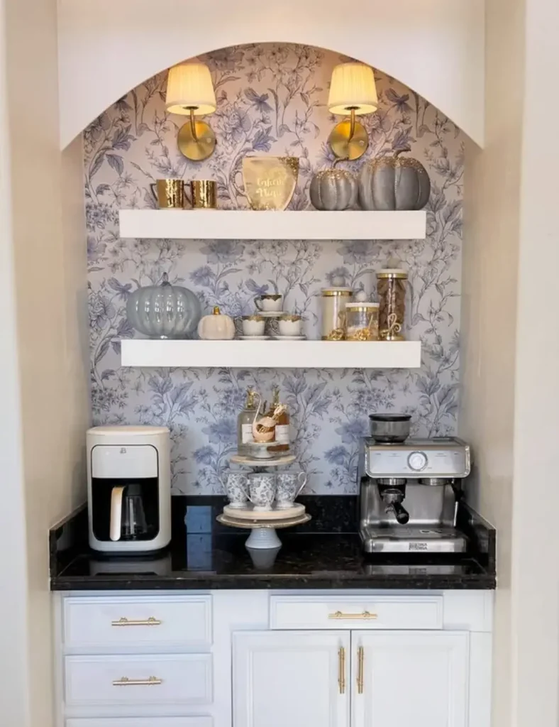 Pastel blue coffee bar station. Coffee Bar Ideas