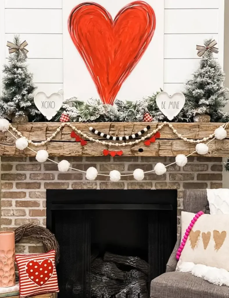 Rustic Red Heart Mantel