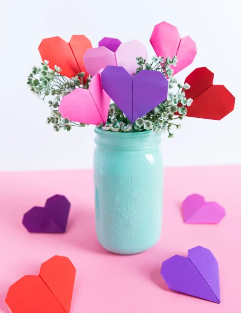 Simple Origami Heart Flower Bouquet