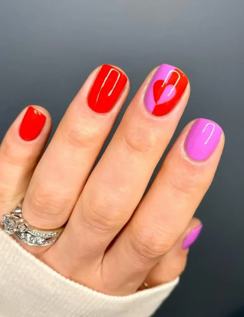 Bold Colourblock Hearts nails
