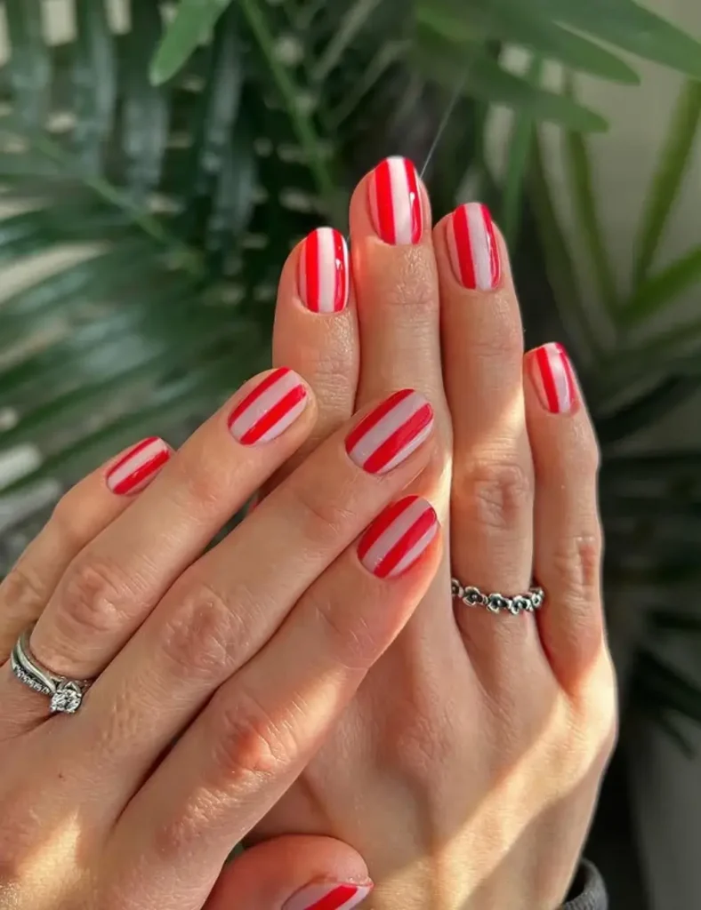 Candy-Stripe Chic nails. Short Valentine’s Day Nail Ideas