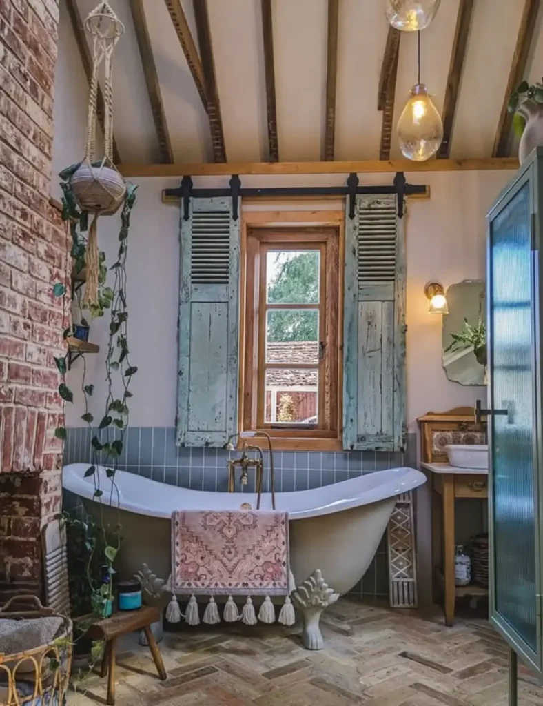 Go Rustic With Distressed Shutters. Farmhouse Bathroom Ideas