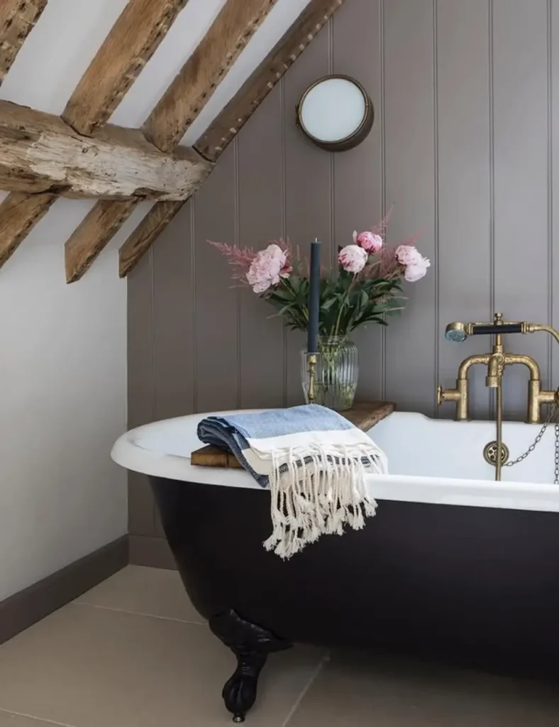 Highlight Architectural Beams for Instant Character. Farmhouse Bathroom Ideas
