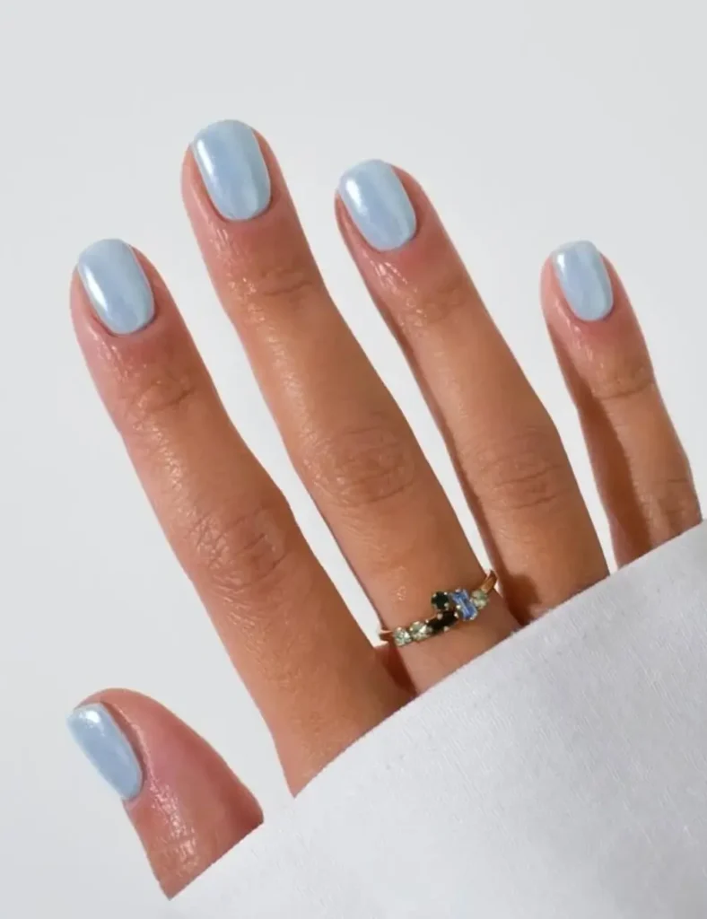 Icy Blue Chrome. blue winter nails
