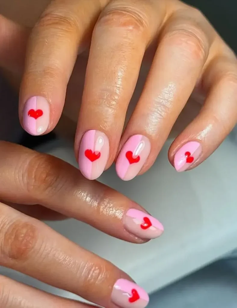 Pink-on-Pink Hearts nails