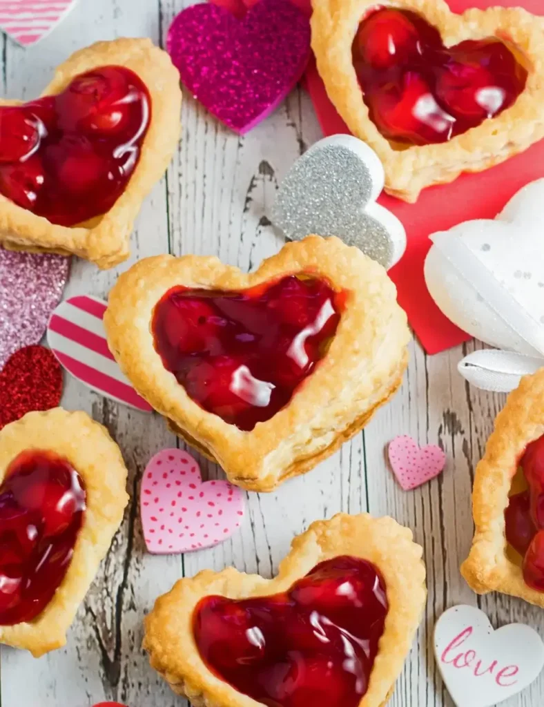 Puff Pastry Hearts With Cherries. Heart-Shaped Recipes