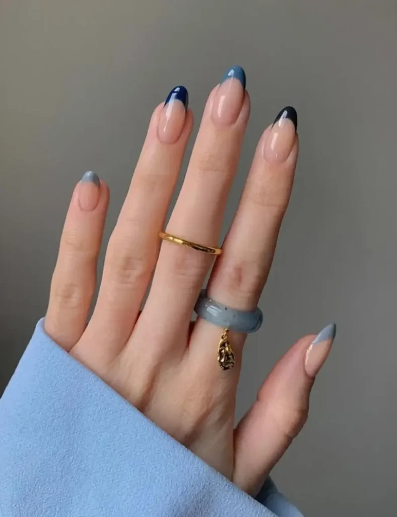 Smoky Blue Micro French nails